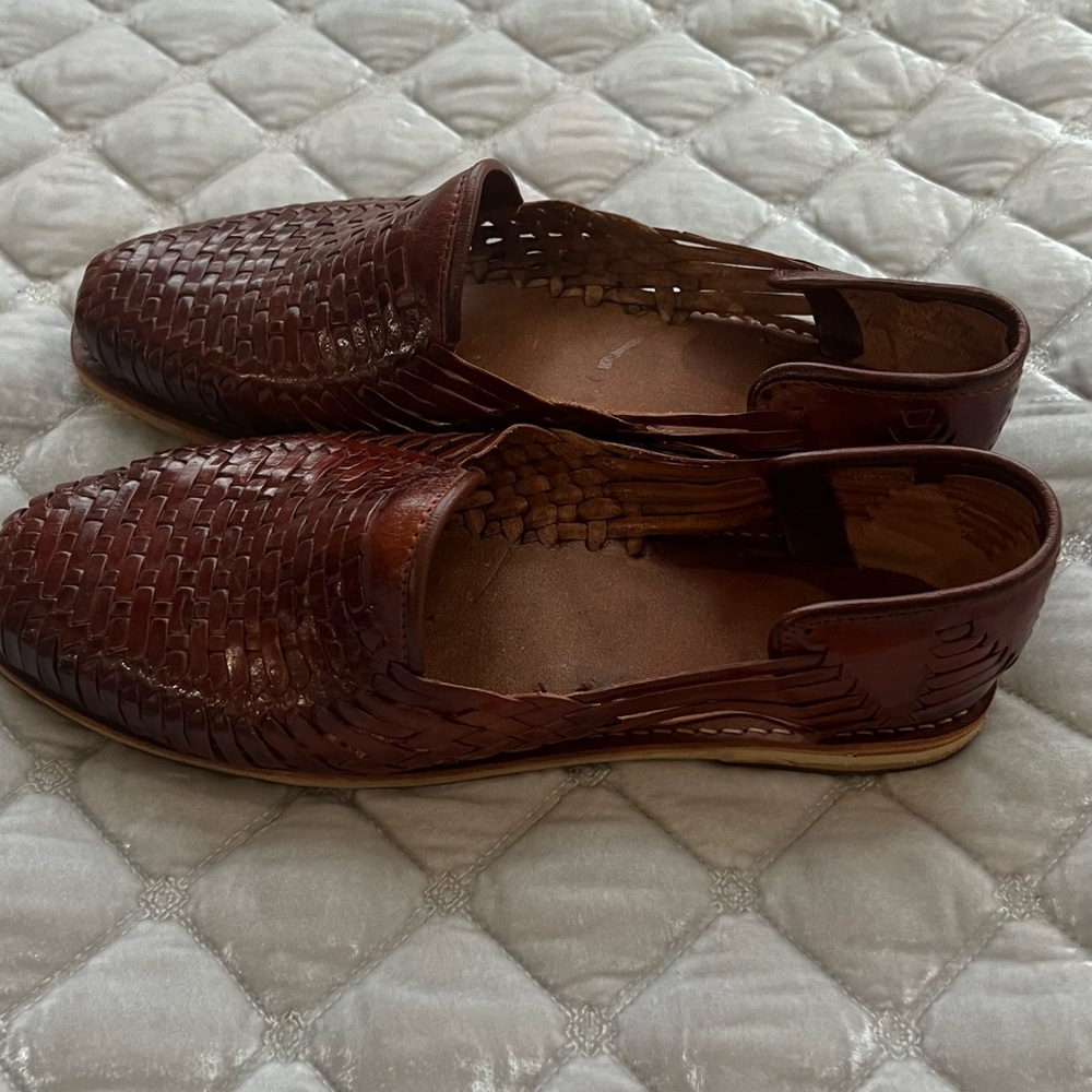 Men's Brown Woven Leather Slip-On Sandals